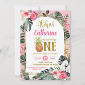 Tropische Ananas Aloha zum ersten Geburtstag Einladung (Vorderseite)