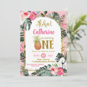 Tropische Ananas Aloha zum ersten Geburtstag Einladung (Stehend Vorderseite)