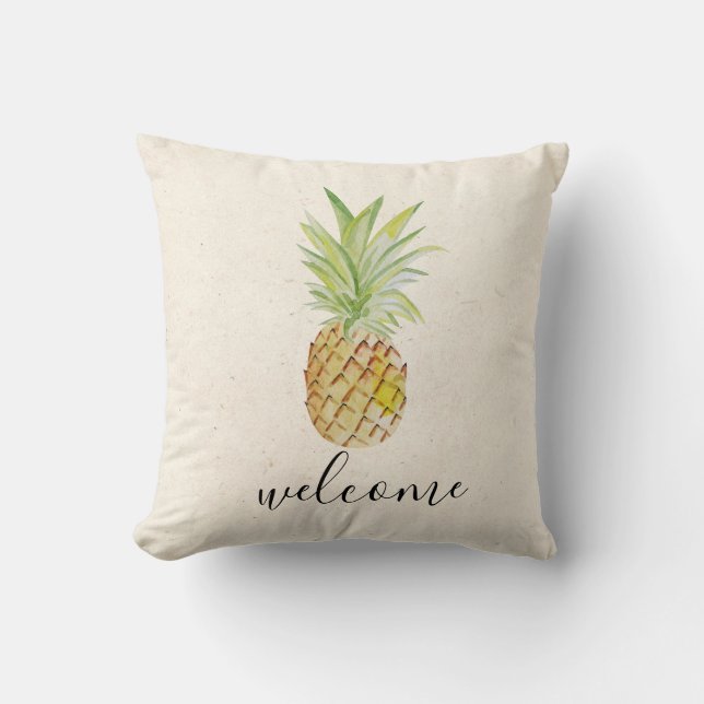 Tropische Ananas Aquarell Willkommen Kissen (Vorderseite)