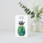 Tropische Ananas Aquarellblau Visitenkarte (Stehend Vorderseite)