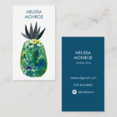 Tropische Ananas Aquarellblau Visitenkarte (Vorne/Hinten)
