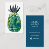 Tropische Ananas Aquarellblau Visitenkarte (Vorne/Hinten)