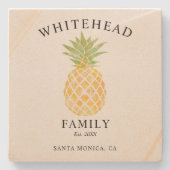 Tropische Ananas-Aquarellenfamilie Steinuntersetzer (Vorderseite)