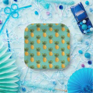 Tropische Ananas auf Aquamarin Pappteller