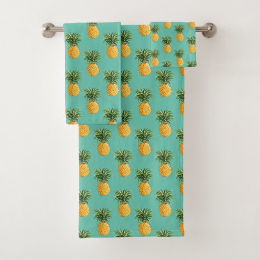 Tropische Ananas auf aquamarinem Badhandtuch Set (Insitu)