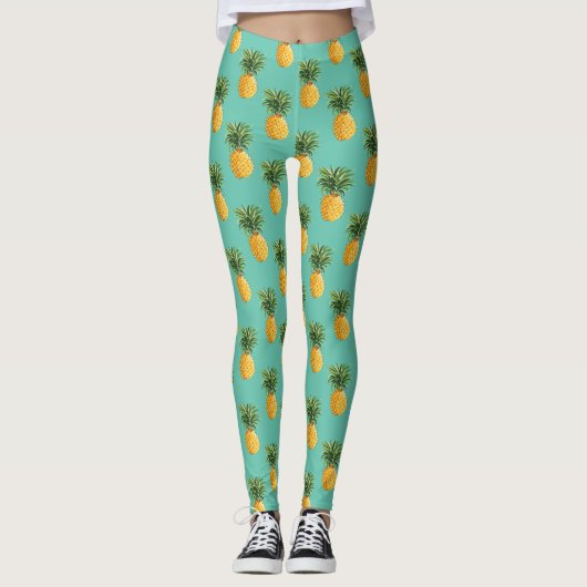 Tropische Ananas auf aquamarinem Leggings (Vorderseite)