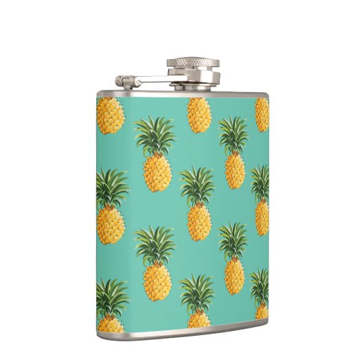 Tropische Ananas auf Aquamarinen Flachmann (Rechts)