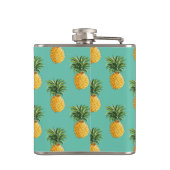Tropische Ananas auf Aquamarinen Flachmann (Rückseite)