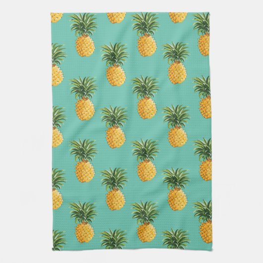 Tropische Ananas auf Aquamarinen Handtuch (Vertikal)