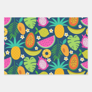 Tropische Ananas Banane Wassermelone Früchte  Geschenkpapier Set