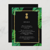 Tropische Ananas Beilagen Karten, Schwarz und Gold Begleitkarte (Vorne/Hinten)