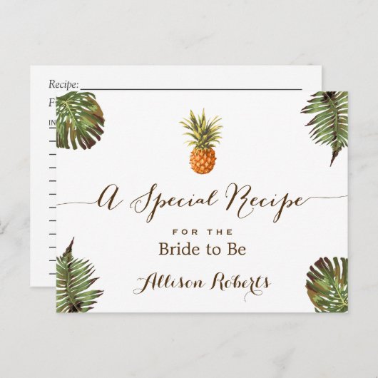 Tropische Ananas Blätter Brautparty Rezept Postkarte (Vorne/Hinten)