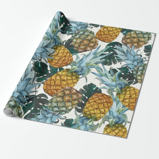 Tropische Ananas & Blätter Exotische Geburtstagspa Geschenkpapier (Ungerollt)