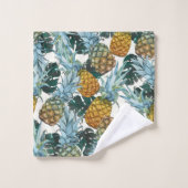 Tropische Ananas & Blätter Exotische Insel Badhandtuch Set (Waschlappen)