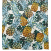 Tropische Ananas & Blätter Exotische Insel Duschvorhang (Vorderseite)