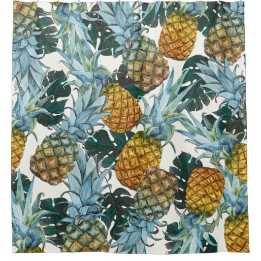 Tropische Ananas & Blätter Exotische Insel Duschvorhang (Vorderseite)