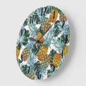 Tropische Ananas & Blätter Exotische Insel Große Wanduhr (Winkel)