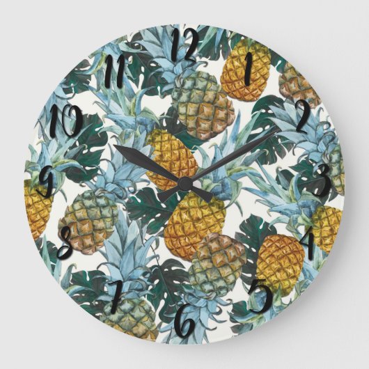 Tropische Ananas & Blätter Exotische Insel Große Wanduhr (Vorderseite)