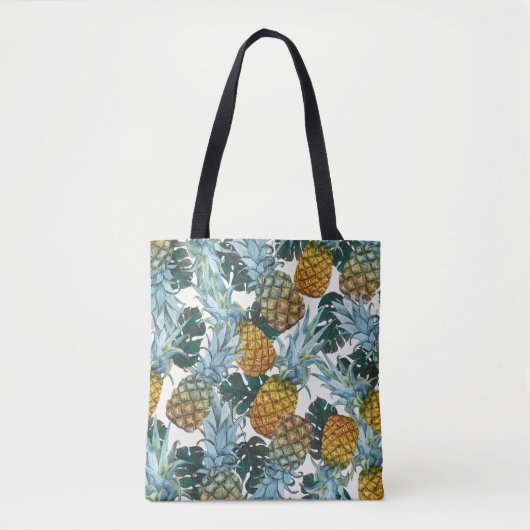 Tropische Ananas & Blätter Exotische Insel Tasche (Vorderseite)