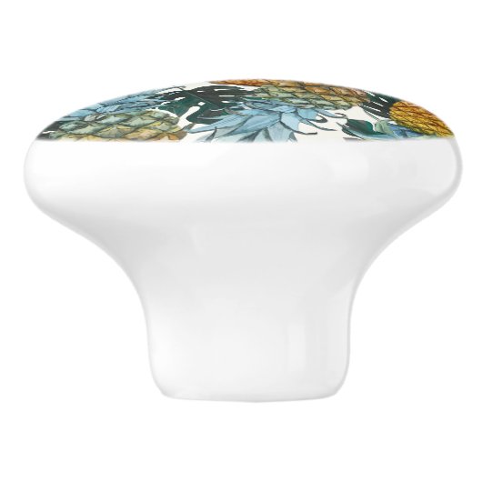 Tropische Ananas & Blätter Exotische Inselgruppe D Keramikknauf (Seitenansicht)