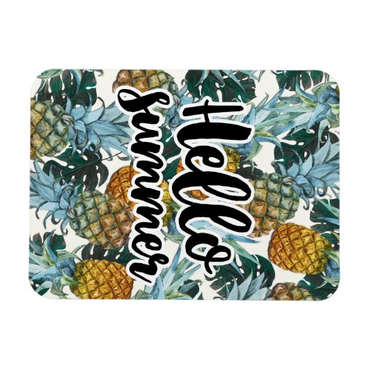 Tropische Ananas & Blätter Hallo Sommer Magnet (Horizontal)
