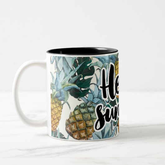 Tropische Ananas & Blätter Hallo Sommer Zweifarbige Tasse (Links)