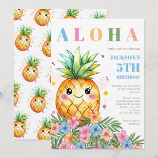 Tropische Ananas Blau Aloha Kindergeburtstagsfeier Einladung