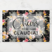 Tropische Ananas-Blume auf Black Mini Schaumweinetikett (Einzelnes Label)