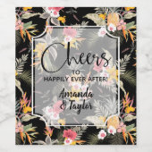 Tropische Ananas-Blume auf Black Wedding Weinetikett (Einzelnes Label)