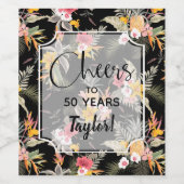 Tropische Ananas-Blume auf Schwarz Weinetikett (Einzelnes Label)