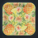 Tropische Ananas Blume Grünpflanzen Pappteller<br><div class="desc">Aquarellfarbene Ananas,  tropische Blume und Grünpflanzen auf sanft hellgrünem Hintergrund,  diese Papiersorten sind in verschiedenen Größen und Stilen erhältlich. PASSENDE Artikel in unserem Geschäft.</div>
