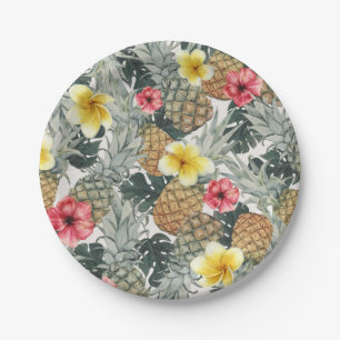 Tropische Ananas Blumen Blätter Exotische Party Pappteller