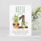 Tropische Ananas Einladung zum ersten Geburtstag (Stehend Vorderseite)