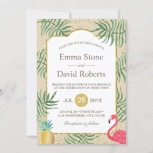 Tropische Ananas & Flamingo Sommer Beach Hochzeit Einladung