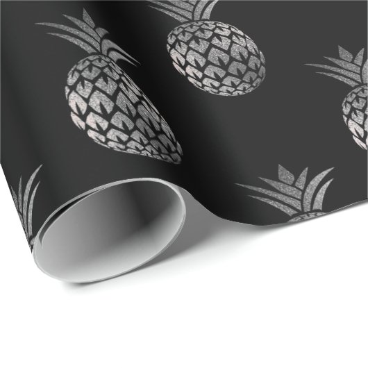 Tropische Ananas-Früchte Grau schwarz Silber Geschenkpapier (Rolleneckpunkt)
