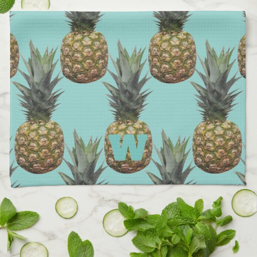 Tropische Ananas Fruit Monogram Küchentuch (Gefaltet)