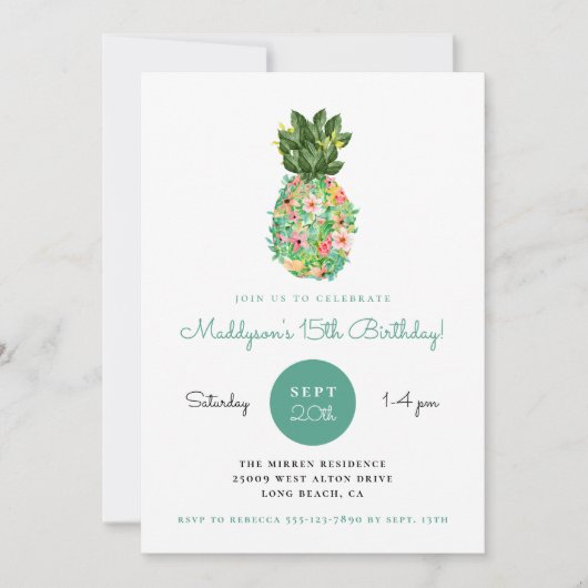 Tropische Ananas Geburtstag Einladung (Vorderseite)