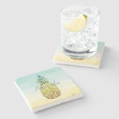 Tropische Ananas Gelbe Minze Ombre personalisiert Steinuntersetzer (Seitenansicht)