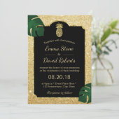 Tropische Ananas Gold Glitzer Hawaiian Wedding Einladung (Stehend Vorderseite)