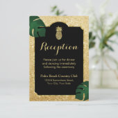 Tropische Ananas Gold Glitzer Hochzeit Empfang Einladung (Stehend Vorderseite)