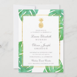 Tropische Ananas Gold Hochzeit Einladungen