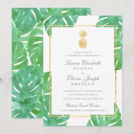 Tropische Ananas Gold Hochzeit Einladungen
