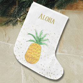 Tropische Ananas Gold Stars Aloha Name Großer Weihnachtsstrumpf