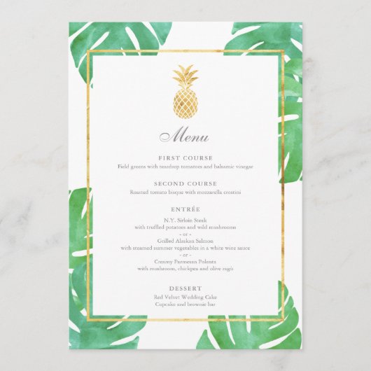 Tropische Ananas Gold Wedding Menu Menükarte (Vorderseite)