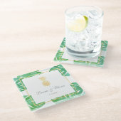 Tropische Ananas-Goldhochzeit Glasuntersetzer (Schrägansicht)