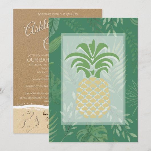Tropische Ananas-Herzen Hochzeiten Einladungen (Vorne/Hinten)