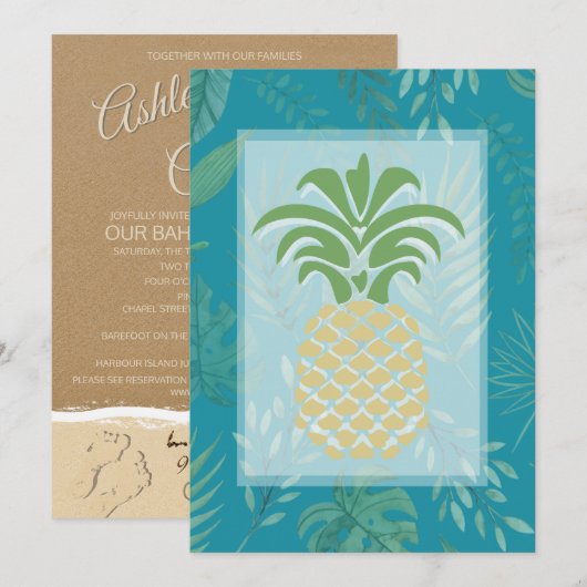 Tropische Ananas-Herzen Hochzeiten Einladungen (Vorne/Hinten)