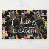 Tropische Ananas-Hibiskus-Blätter auf Schwarzen Mi Schaumweinetikett (Einzelnes Label)