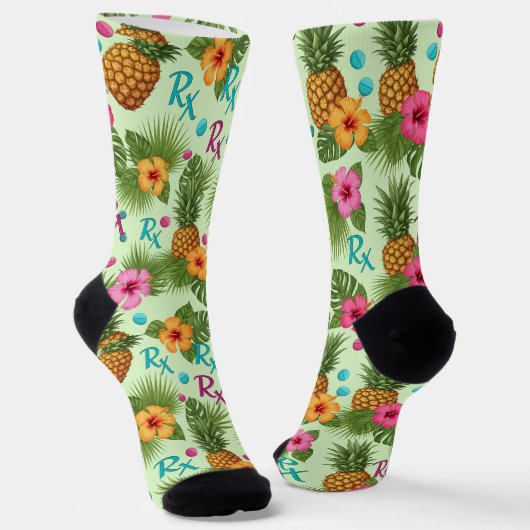 Tropische Ananas, Hibiskus & RX Pharmacy Socken (Gewinkelt)