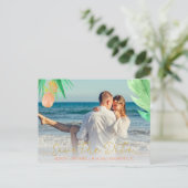 Tropische Ananas Hochzeit rett Date Foto Ankündigungspostkarte (Stehend Vorderseite)